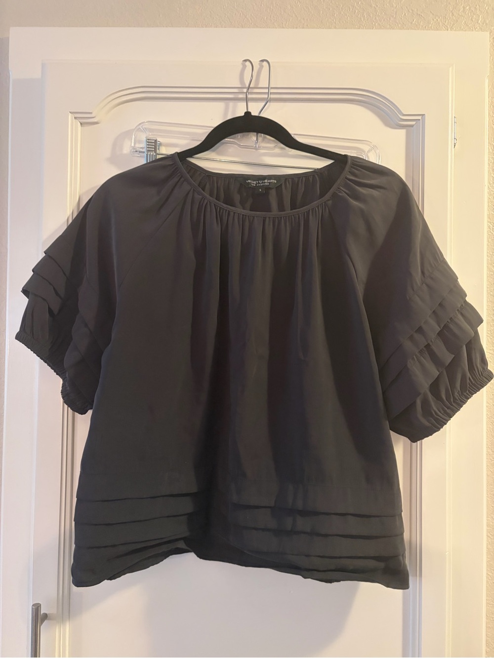 Velvet Heart Black Ruffled Sleeve Blouse